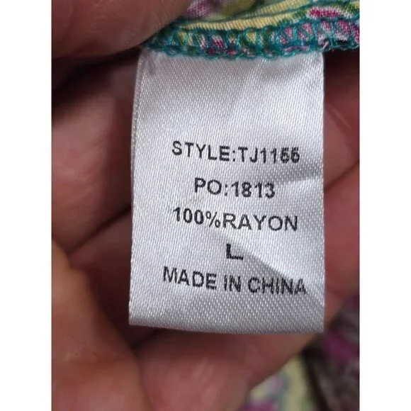 Gigio Umgee Bohemian Paisley Print Tassel Tie Dress 100% Rayon Size L Boho - Picture 4 of 5